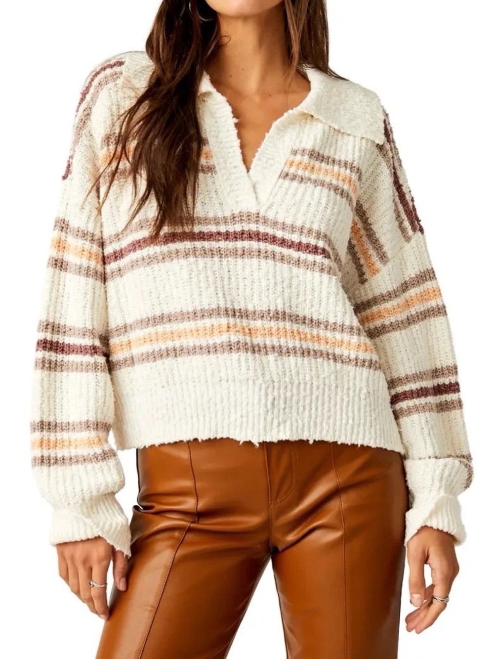 Free People Kennedy Striped Collared Sweater Small- 95% Cotton- Oversized